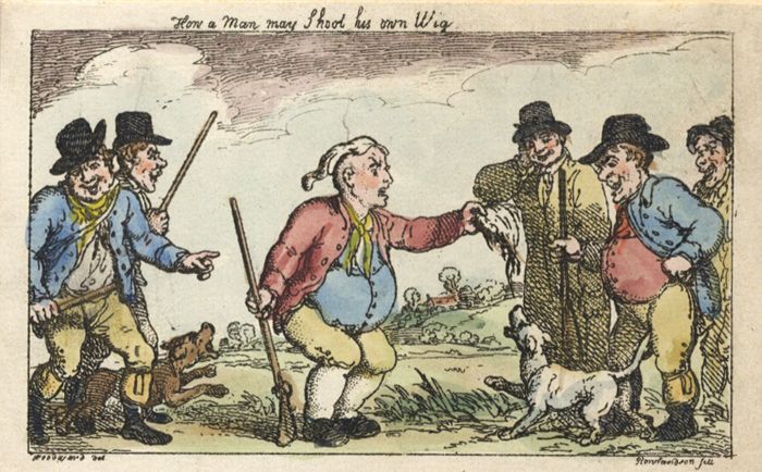 Thomas Rowlandson - 1809 Etching, Annals of Sporting -Man May Shoot his own Wig