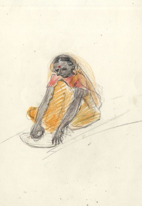 Lory Adler - 1983 Crayon, South Asian Woman Sitting