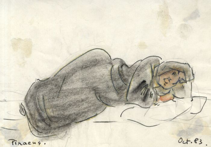Lory Adler - 1983 Crayon, Reclining Figure, Piraeus, Greece