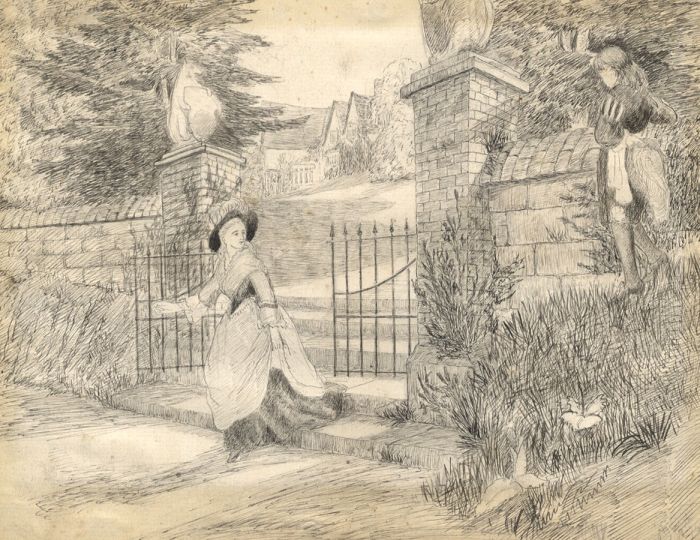19th Century Pen and Ink Drawing - At the Gates