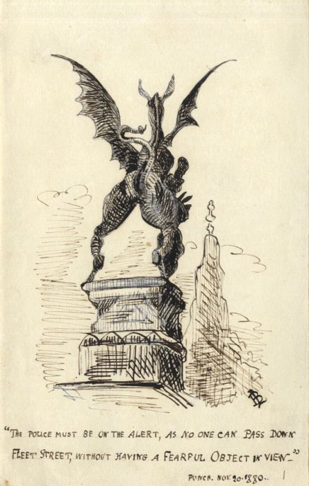 Monogram BL - 1880 Pen and Ink Drawing, Fleet Street Image from Punch