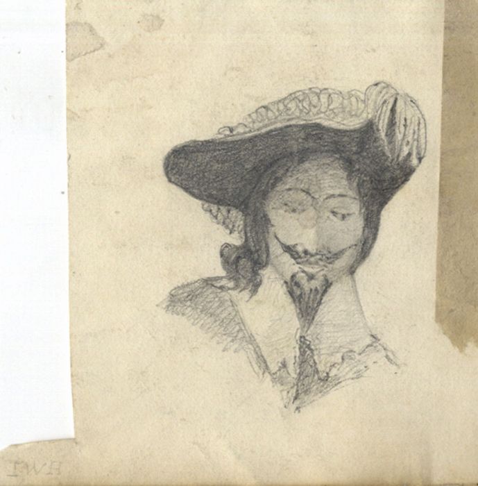 Monogram JWH - 19th Century Graphite Drawing, Jacobean Man
