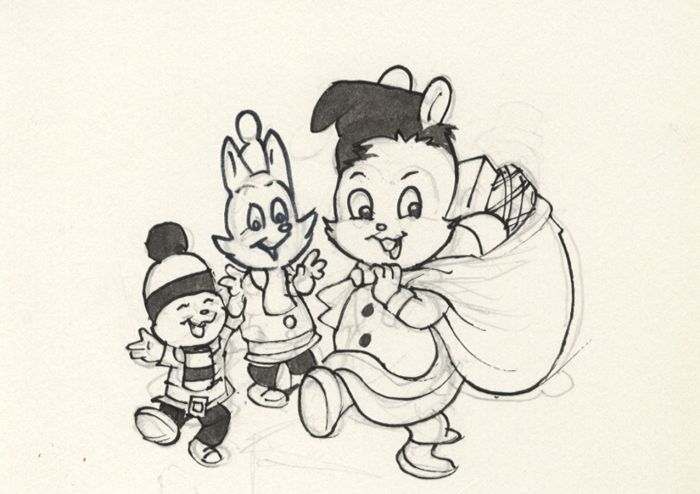 Hugh McNeill - 1976 Pen and Ink Drawing, Original Drawing, Bunny Cuddles