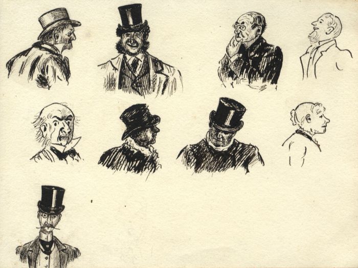 L.J. Webster - Late 19th Century Pen and Ink Drawing, Various Heads