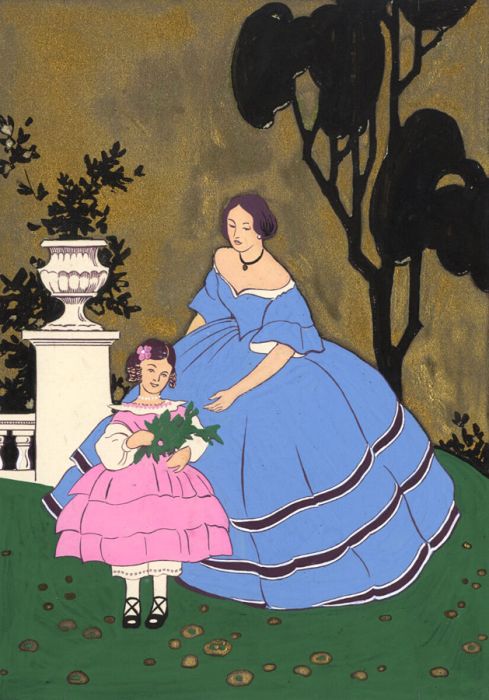 L.J. Webster - Early 20th Century Gouache, Mother and Daughter