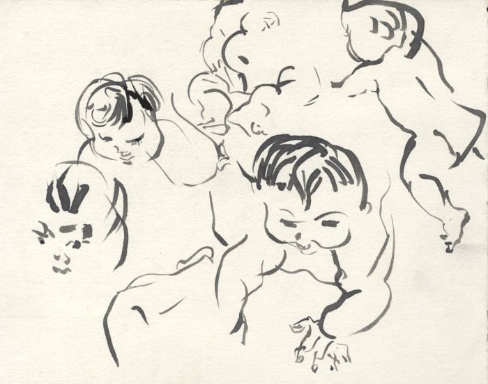 Mid 20th Century India Ink - Study of Baby