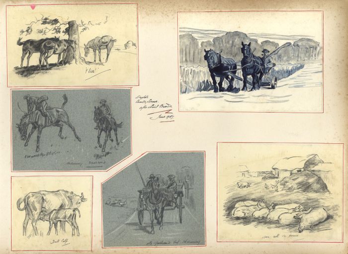 Sheet of 1936 Graphite Drawings - Racing Stable Sketches after Lionel Edwards