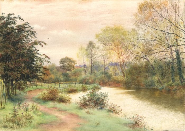 A.T. Nash - 1900 Watercolour, River Landscape