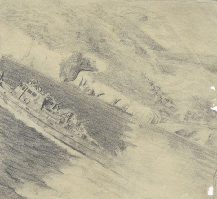 Graham Coton - Mid 20th Century Graphite Drawing, Military Ship
