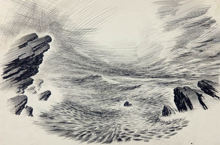 Graham Siddle Inkmaker Graham Coton - Mid 20th Century Pen and Ink Drawing, Seascape
