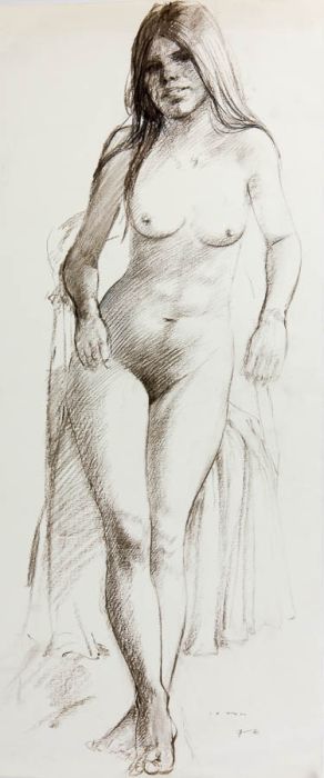 Graham Coton - 1976 Chalk Drawing, Female Nude