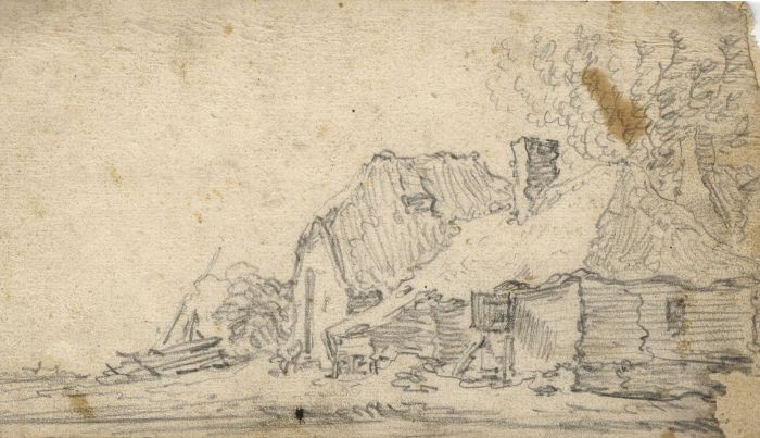 Attributed Jan van Goyen - 17th Century Graphite Drawing, Outbuildings