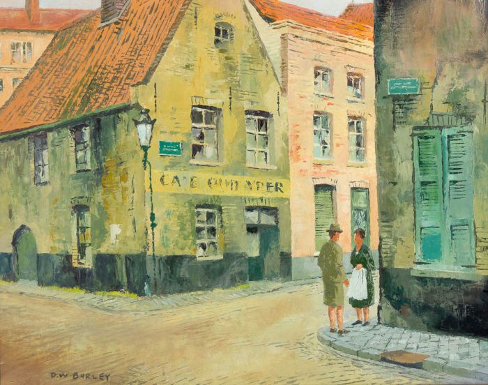 David William Burley 1901-1990 - Mid 20th Century Oil, On the Street Corner
