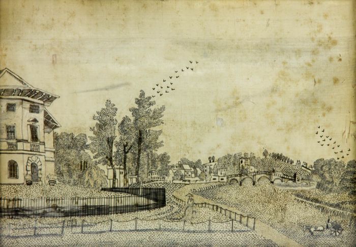 1790 Embroidery - Silkwork, View of Bridge at Richmond after Thomas Malton