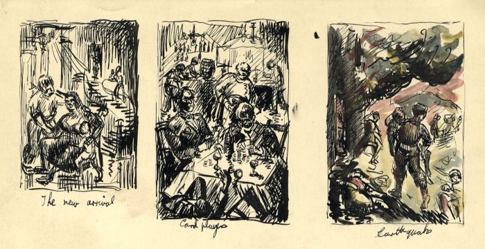 Small Mid 20th Century Pen and Ink Drawing - Triptych of Illustrations