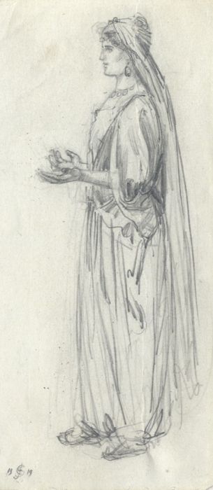 Joseph Edward Southall - 1919 Graphite Drawing, Lady in Eastern Dress