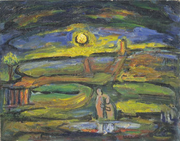 William - Mid 20th Century Oil, Sunset; He Leadeth me beside the Sill Waters