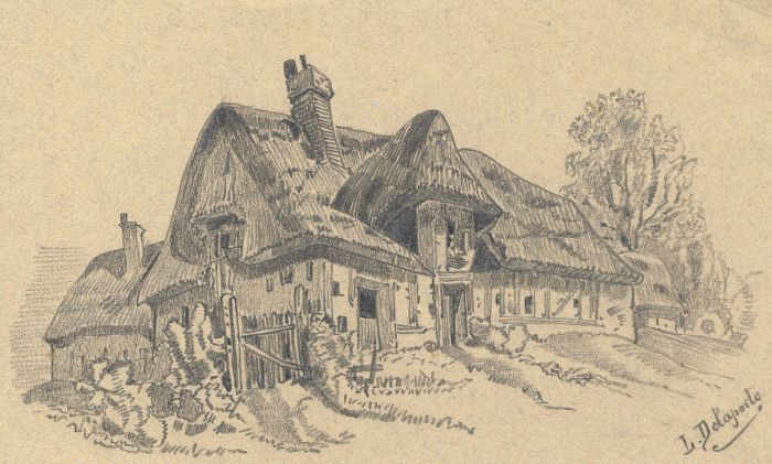 L. Delaporte - Late 19th Century Graphite Drawing, Thatched Cottage