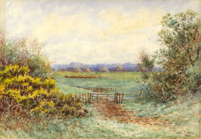 John T. Wells - 1913 Watercolour, Country Path and Gate