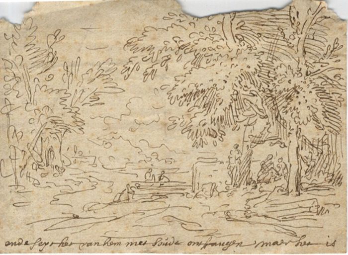 Small 18th Century Pen and Ink Drawing - Flemish School River Scene