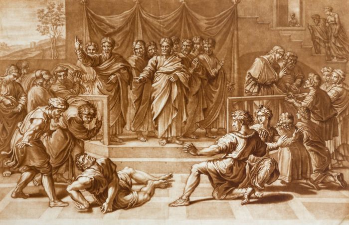 Elisha Kirkall - 1734 Mezzotint, The Death of Ananias / Raphael Cartoons
