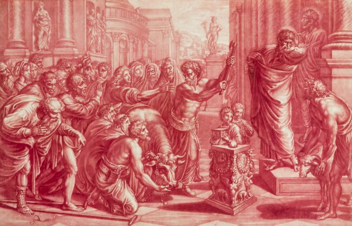 Elisha Kirkall - 1734 Mezzotint, Paul and Barnabas at Lystra / Raphael Cartoons