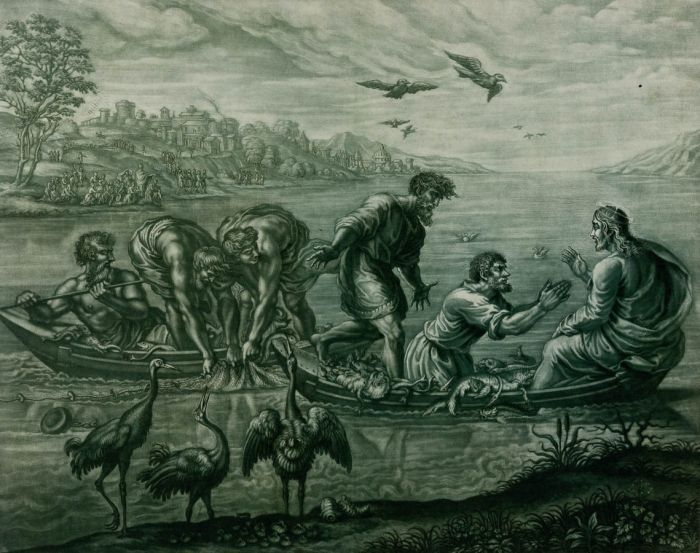 Elisha Kirkall - 1734 Mezzotint, Miraculous Draught of Fishes / Raphael Cartoons