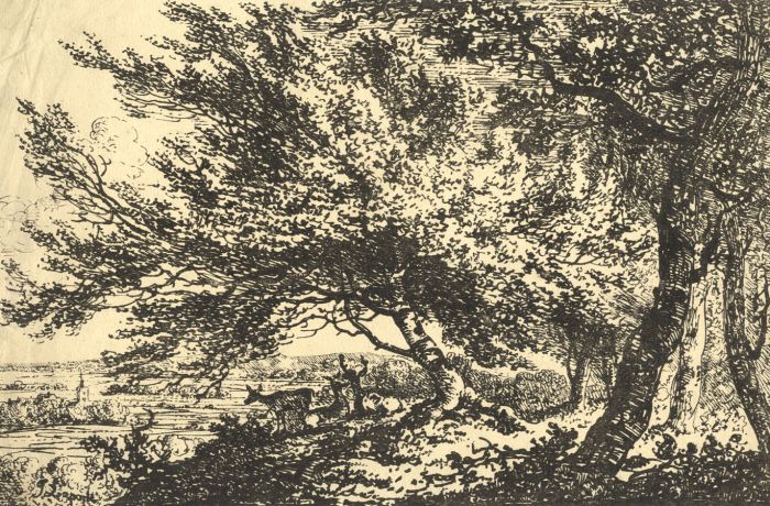 John LaPorte - 1807 Lithograph, Landscape with Deer Specimens of Polyautography