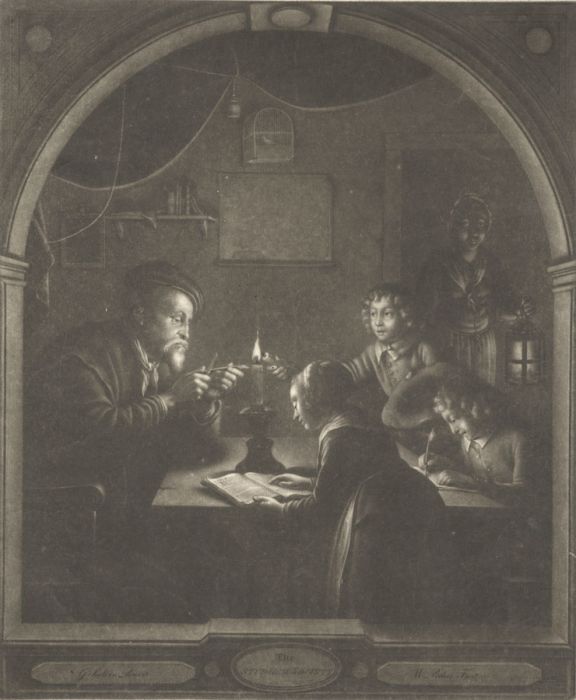 William Pether after Schalcken - 18th Century Mezzotint, Studious Society