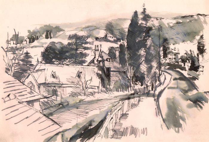 Mid 20th Century Pen and Ink Drawing - Rural Countryside