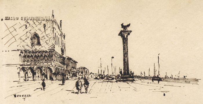 19th Century Pen and Ink Drawing - Venezia