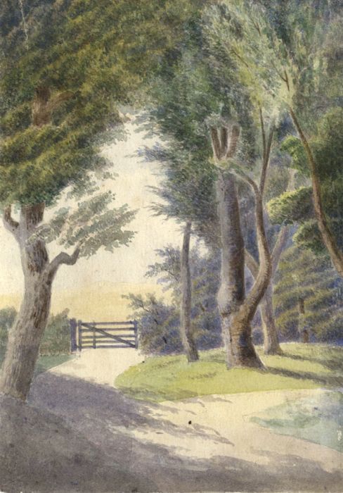 19th Century Watercolour - Country Path Leading to Gate