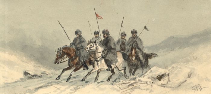19th Century Watercolour - Winter Military Scene