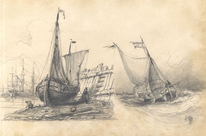 19th Century Graphite Drawing - Boat Studies