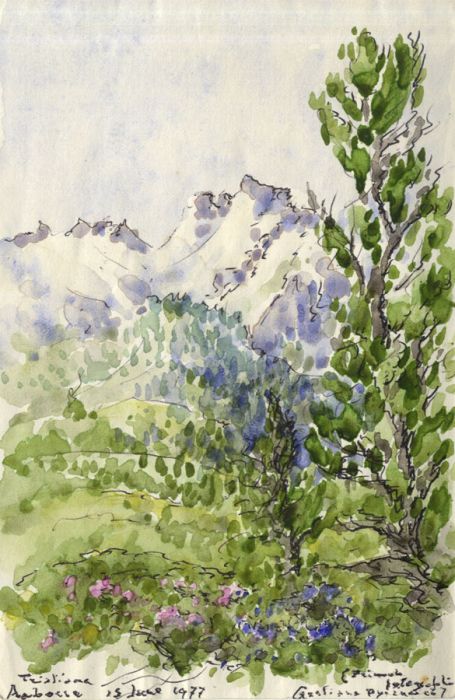 John Codrington - 1977 Watercolour, View, Pyrenees