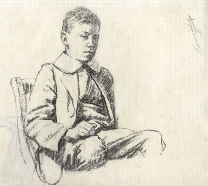 Kennedy - Early 19th Century Charcoal Drawing, Portrait of a Seated Boy