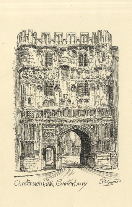 W.G. Lewis - Mid 20th Century Pen and Ink Drawing, Christchurch Gate Canterbury