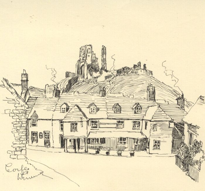 W.G. Lewis - Mid 20th Century Pen and Ink Drawing, Corfe, Dorset