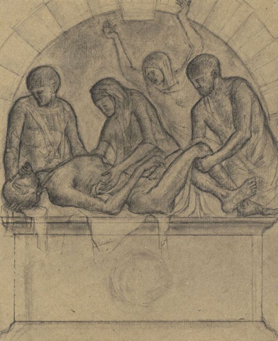 David Thomas - Contemporary Charcoal Drawing, Christ is Laid in the Tomb