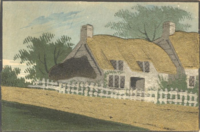 19th Century Mixed Media - Little Cottage Sand Picture