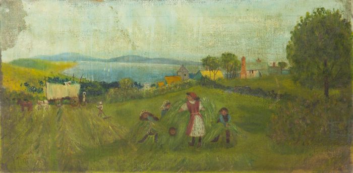 M. Kinning - 1914 Oil, Hay Gathering Scene