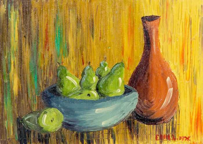 E. Hill - 1975 Oil, Still Life with Pears and Vase