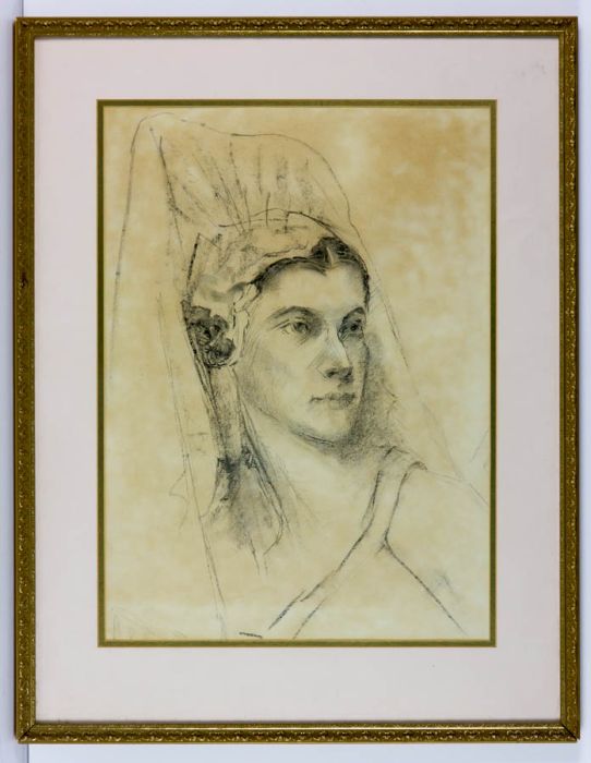 Margaret N. Grischotti (act.1936-1939) - Charcoal Drawing, Portrait of a Woman