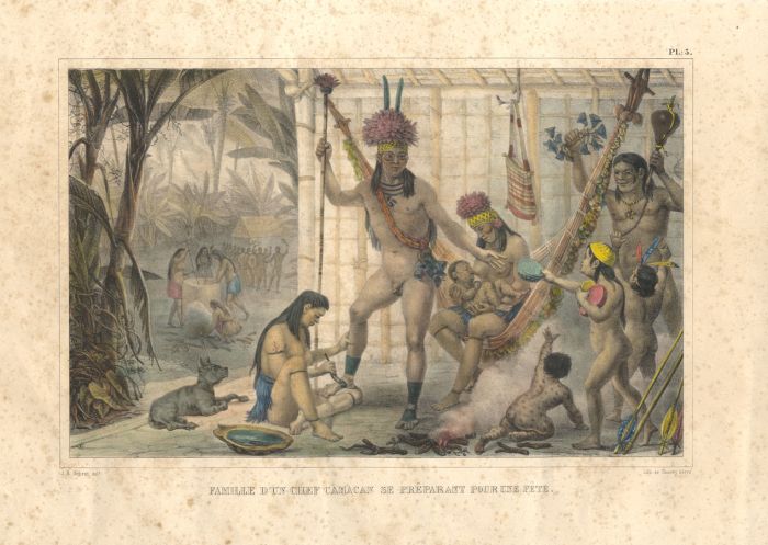 Jean-Baptise Debret - 1834 Lithograph, Famille d'un Chef Camacan