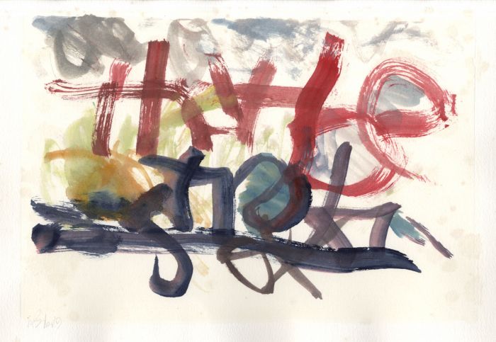 1989 Lithograph - Expressive Abstract Composition with Text