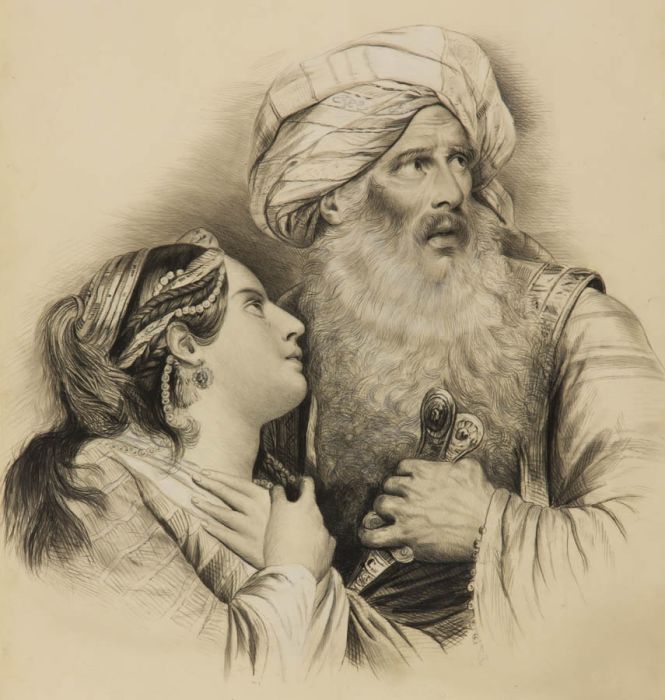 Early 20th Century Charcoal Drawing - Dramatic Encounter