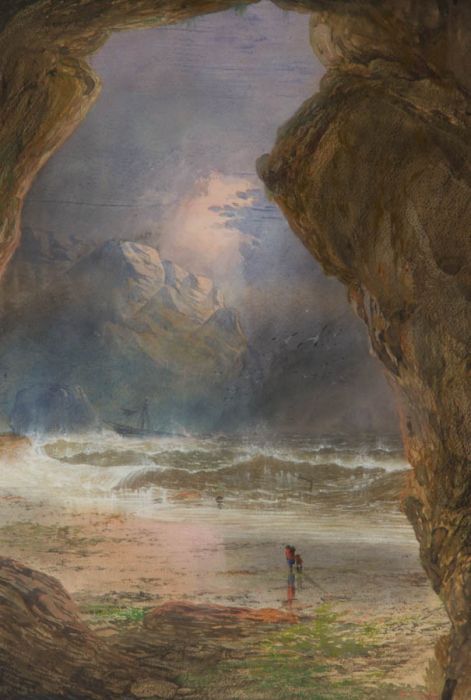 Ed. Chuitton - 19th Century Watercolour, Sublime Seascape with Figures