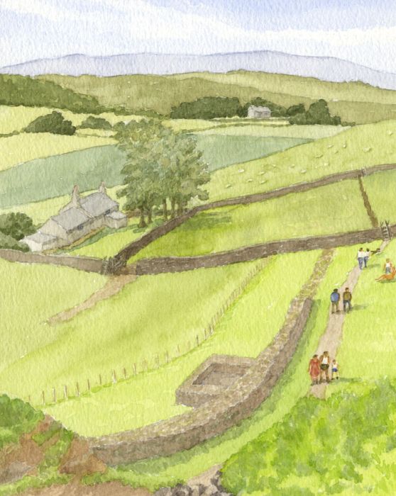 Eileen Lewis - 1994 Watercolour, The Climb up the  Roman Wall at Steel Rigg