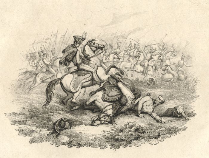 George Jones - 1817 Engraving, Pair of Cavalry Battle Scenes
