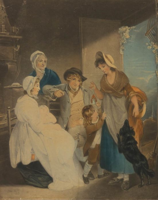 19th Century Mezzotint - Familial Scene